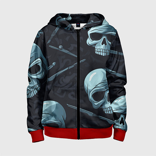 Детская толстовка на молнии Черепа и ножи / 3D-Красный – фото 1