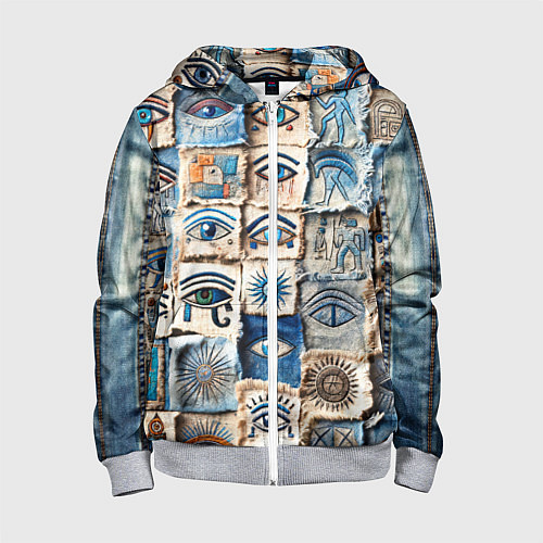 Детская толстовка на молнии Глаза на пэчворк дениме / 3D-Меланж – фото 1