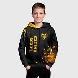 Толстовка на молнии детская Leeds United - gold gradient вертикально, цвет: 3D-черный — фото 2
