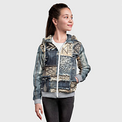 Толстовка на молнии детская Геометрия на пэчворк дениме, цвет: 3D-меланж — фото 2