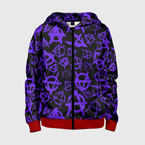 Детская толстовка на молнии Узор анархия фиолетовый / 3D-Красный – фото 1