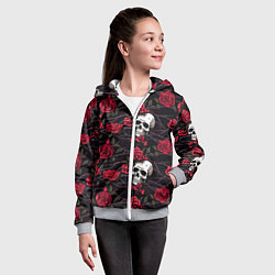 Толстовка на молнии детская Черепа с алыми розами, цвет: 3D-меланж — фото 2