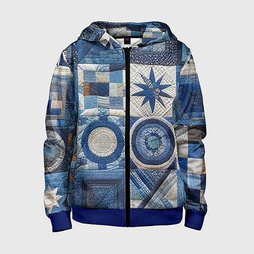 Детская толстовка на молнии Denim patchwork - ai art / 3D-Синий – фото 1