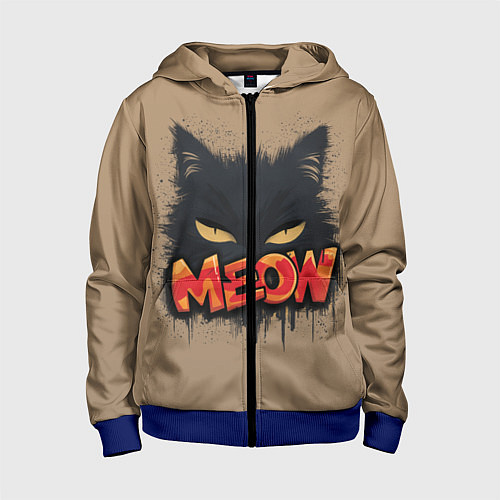 Детская толстовка на молнии Силуэт кошки мяу / 3D-Синий – фото 1