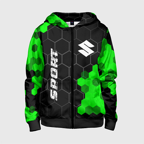 Детская толстовка на молнии Suzuki green sport hexagon / 3D-Черный – фото 1