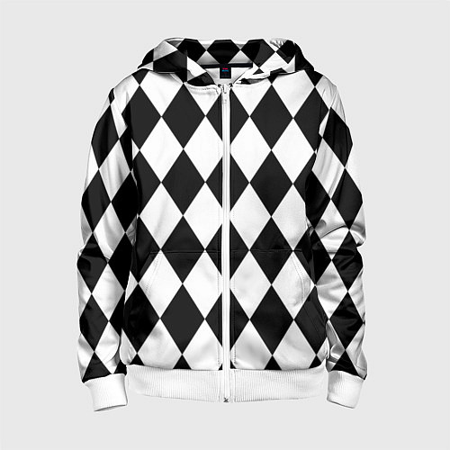 Детская толстовка на молнии Арлекин черно-белый / 3D-Белый – фото 1