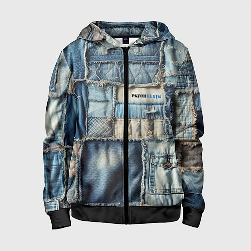 Детская толстовка на молнии Patchwork denim - vogue / 3D-Черный – фото 1