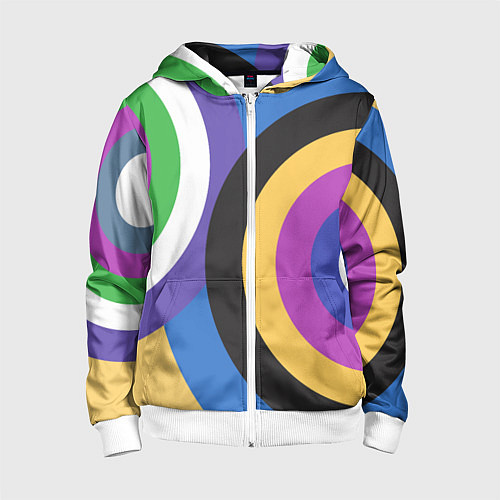 Детская толстовка на молнии Разноцветные круги, абстракция / 3D-Белый – фото 1