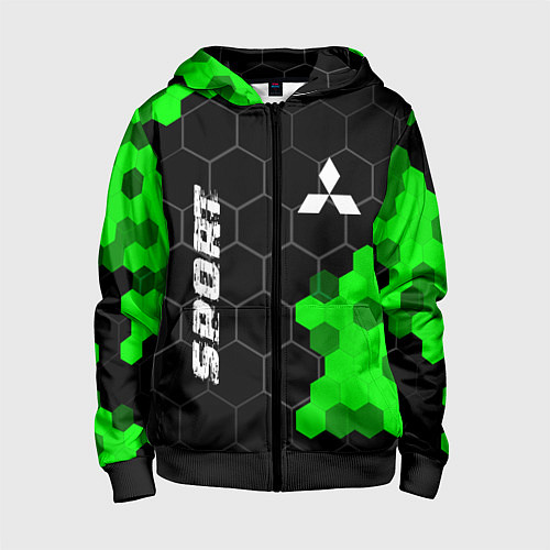 Детская толстовка на молнии Mitsubishi green sport hexagon / 3D-Черный – фото 1