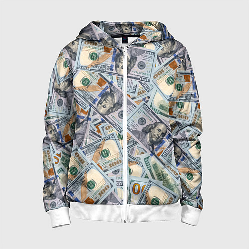 Детская толстовка на молнии Банкноты сто долларов / 3D-Белый – фото 1