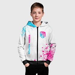 Толстовка на молнии детская Atletico Madrid neon gradient style вертикально, цвет: 3D-черный — фото 2