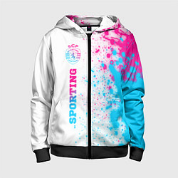 Толстовка на молнии детская Sporting neon gradient style по-вертикали, цвет: 3D-черный