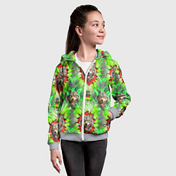 Толстовка на молнии детская Волки из зеленого паттерна, цвет: 3D-меланж — фото 2