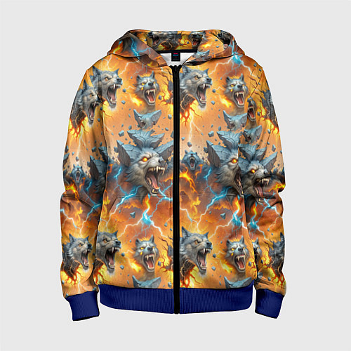 Детская толстовка на молнии Волки и камни / 3D-Синий – фото 1