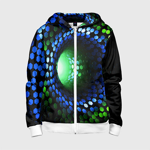 Детская толстовка на молнии Червоточина - гексагональные чешуйки со свечением / 3D-Белый – фото 1