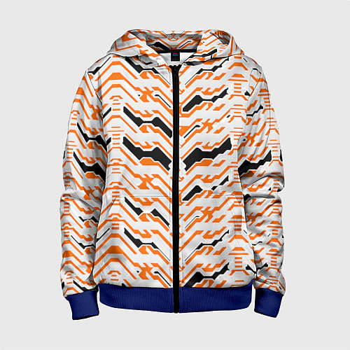 Детская толстовка на молнии Агрессивный бело-оранжевый паттерн / 3D-Синий – фото 1