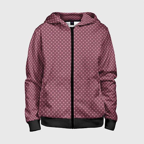 Детская толстовка на молнии Приглушённый тёмно-розовый паттерн квадратики / 3D-Черный – фото 1