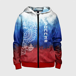 Толстовка на молнии детская Герб России и флаг, цвет: 3D-красный