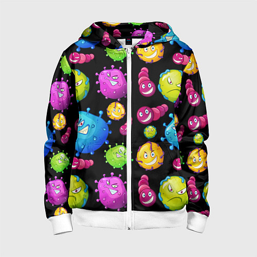 Детская толстовка на молнии Смешные бактерии паттерн / 3D-Белый – фото 1