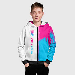 Толстовка на молнии детская Aston Villa neon gradient style по-вертикали, цвет: 3D-черный — фото 2