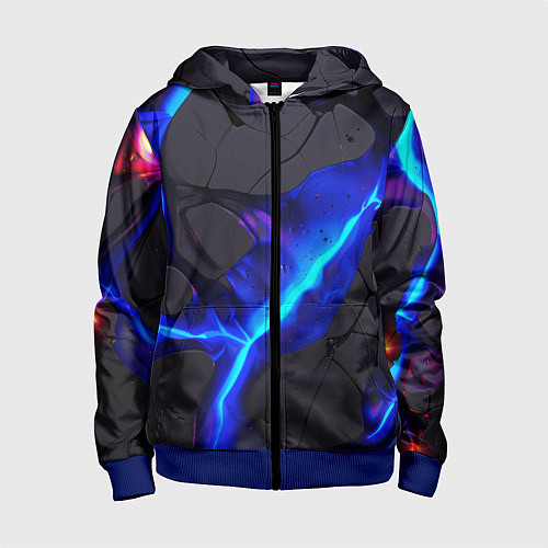 Детская толстовка на молнии Темный синий неон из разлома плит / 3D-Синий – фото 1