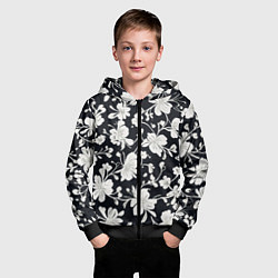 Толстовка на молнии детская Патерн белых цветов на черном фоне, цвет: 3D-черный — фото 2