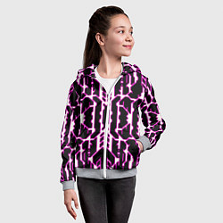 Толстовка на молнии детская Техно белые линии с розовой обводкой на чёрном фон, цвет: 3D-меланж — фото 2
