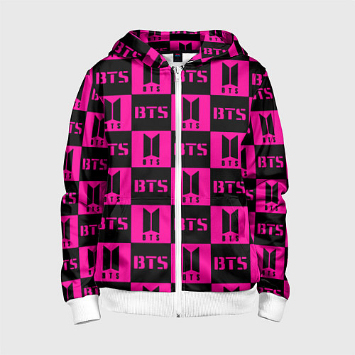 Детская толстовка на молнии BTS pattern pink logo / 3D-Белый – фото 1