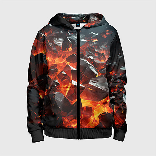 Детская толстовка на молнии Взрыв камней в красном неоне / 3D-Черный – фото 1