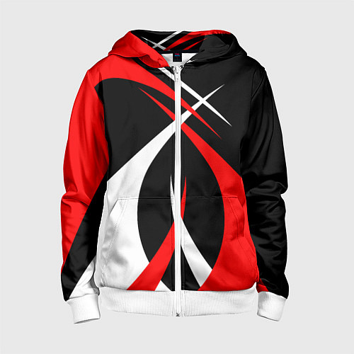 Детская толстовка на молнии Красные и белые линии / 3D-Белый – фото 1