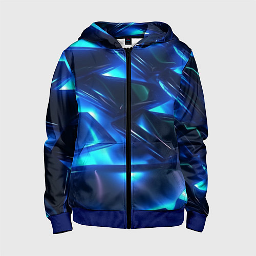 Детская толстовка на молнии Синие абстрактные неоновые плиты / 3D-Синий – фото 1