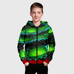 Толстовка на молнии детская Зеленая змеиная абстрактная текстура, цвет: 3D-красный — фото 2