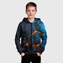 Толстовка на молнии детская Разлом плит с оранжевым свечением, цвет: 3D-черный — фото 2