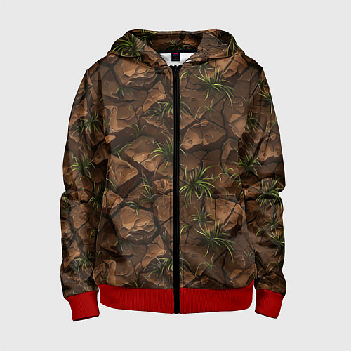 Детская толстовка на молнии Текстура элементаля земли / 3D-Красный – фото 1