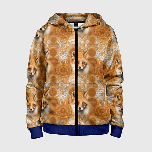 Детская толстовка на молнии Лакшери паттерн с золотыми лисицами / 3D-Синий – фото 1