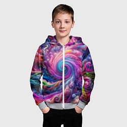 Толстовка на молнии детская Абстракция, водоворот из ярких красок, цвет: 3D-меланж — фото 2