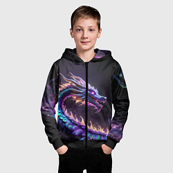 Толстовка на молнии детская Неоновый сиреневый дракон на черном фоне, цвет: 3D-черный — фото 2