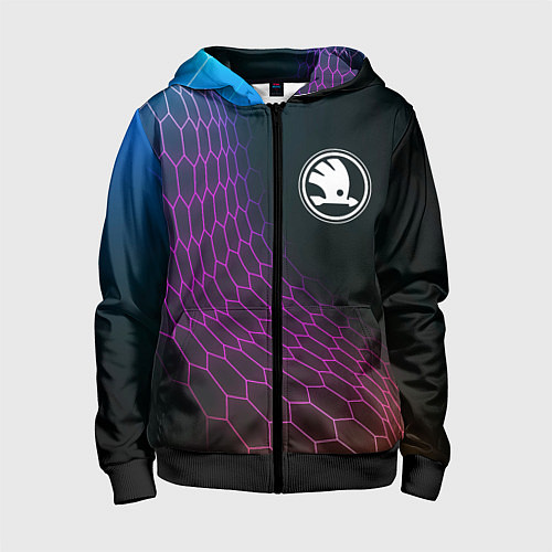 Детская толстовка на молнии Skoda neon hexagon / 3D-Черный – фото 1