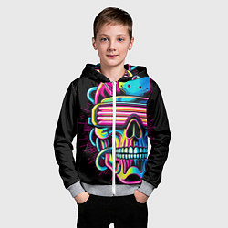 Толстовка на молнии детская Cyber skull - ai art neon, цвет: 3D-меланж — фото 2