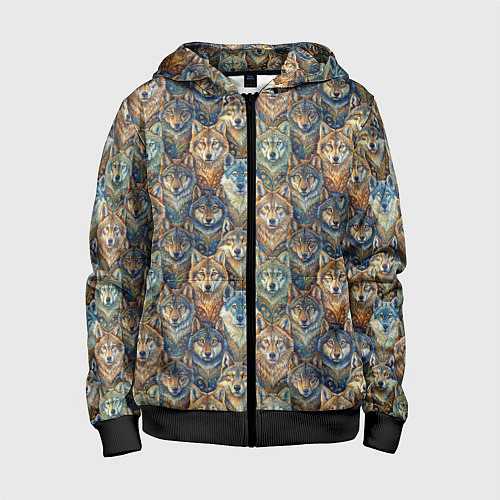 Детская толстовка на молнии Волчий узор / 3D-Черный – фото 1