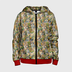 Толстовка на молнии детская Паттерн волчьих морд, цвет: 3D-красный