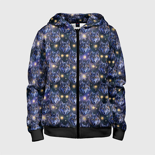 Детская толстовка на молнии Волчий стиль дизайн с мордами волков / 3D-Черный – фото 1