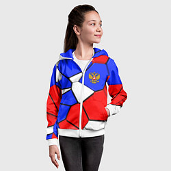 Толстовка на молнии детская Трехмерные плиты в стиле Российского флага, цвет: 3D-белый — фото 2