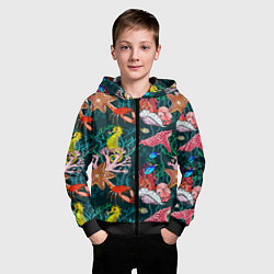 Толстовка на молнии детская Морская жизнь под водой - паттерн с звёздами и кон, цвет: 3D-черный — фото 2