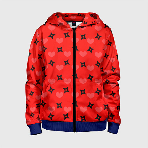 Детская толстовка на молнии Сюрикены и сердечки: красный / 3D-Синий – фото 1