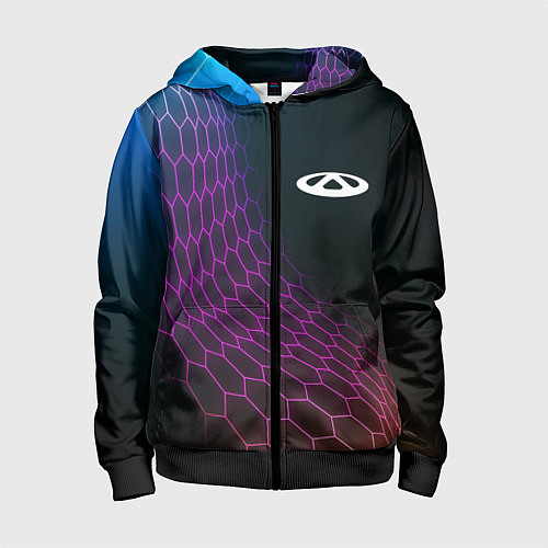 Детская толстовка на молнии Chery neon hexagon / 3D-Черный – фото 1