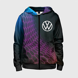 Толстовка на молнии детская Volkswagen neon hexagon, цвет: 3D-черный