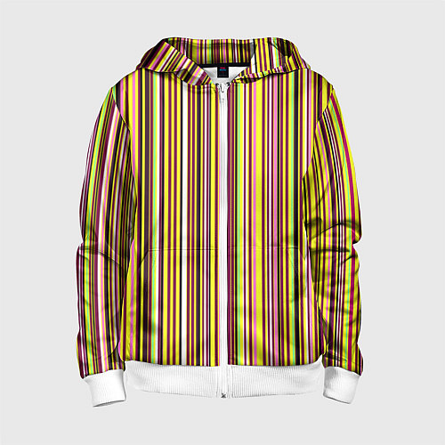 Детская толстовка на молнии Жёлто-розовый сочетание полосатое / 3D-Белый – фото 1