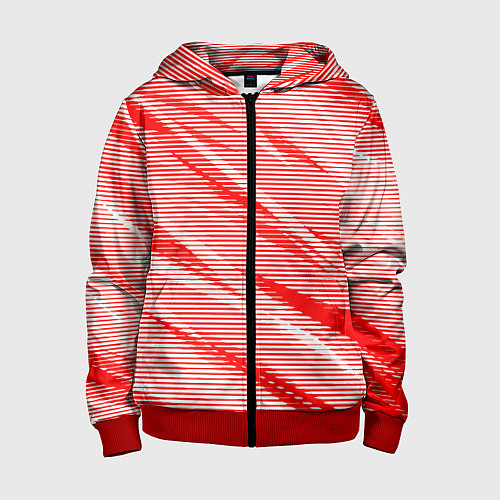 Детская толстовка на молнии Полосатый красно-белый / 3D-Красный – фото 1