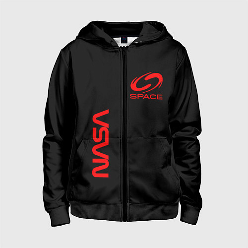 Детская толстовка на молнии Nasa space red logo / 3D-Черный – фото 1